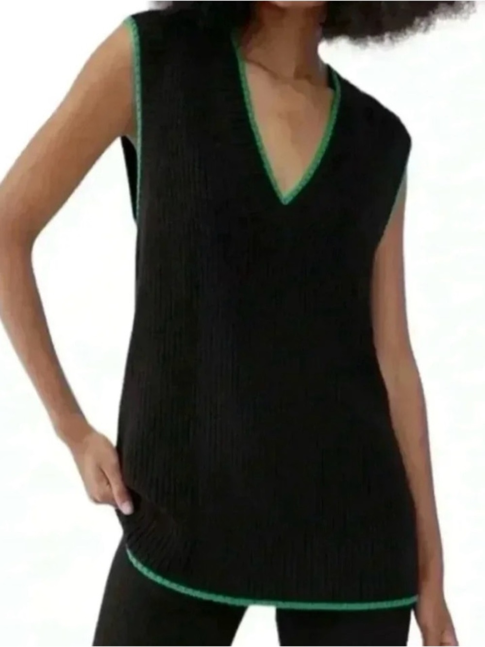 NWT Babaton Sherman Sweater Vest Black w/ Neon Green Trim 2XS
